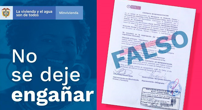 Personas inescrupulosas que se hacen pasar por funcionarios del Ministerio de Vivienda están estafando a familias interesadas en adquirir vivienda subsidiada por el Gobierno Nacional. Imagen: Archivo MVCT.