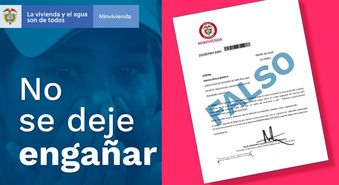 El Gobierno Nacional no exige dinero por inscripciones a los programas de subsidio de vivienda. Imagen: Wilson Garzón (MVCT).
