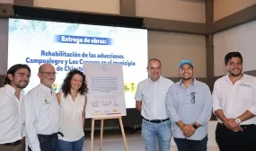 FOTOGRAFÍA VICEMINISTERIO DE AGUA Y SANEAMIENTO BÁSICO, EDWARD LIBREROS; LA DIRECTORA DE POLÍTICA Y REGULACIÓN, NATALIA DUARTE; EL GOBERNADOR DE CALDAS, HENRY GUTIÉRREZ ÁNGEL; EL ALCALDE DE CHINCHINÁ, DYLAN CORTES Y EL GERENTE DE EMPOCALDAS, MATEO LOAIZA, EN INAUGURACIÓN DE OBRAS DE REHABILITACIÓN DE LAS ADUCCIONES CAMPOALEGRE Y LOS CUERVOS.
