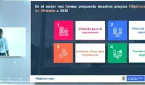 El ministro de Vivienda, Jonathan Malagón, expone los cuatro Objetivos de Desarrollo de Vivienda. Foto: Archivo MVCT