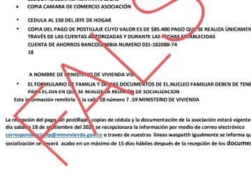 D‍ocumento falsificado para estafar a los interesados en aplicar a los subsidios de vivienda (MVCT)