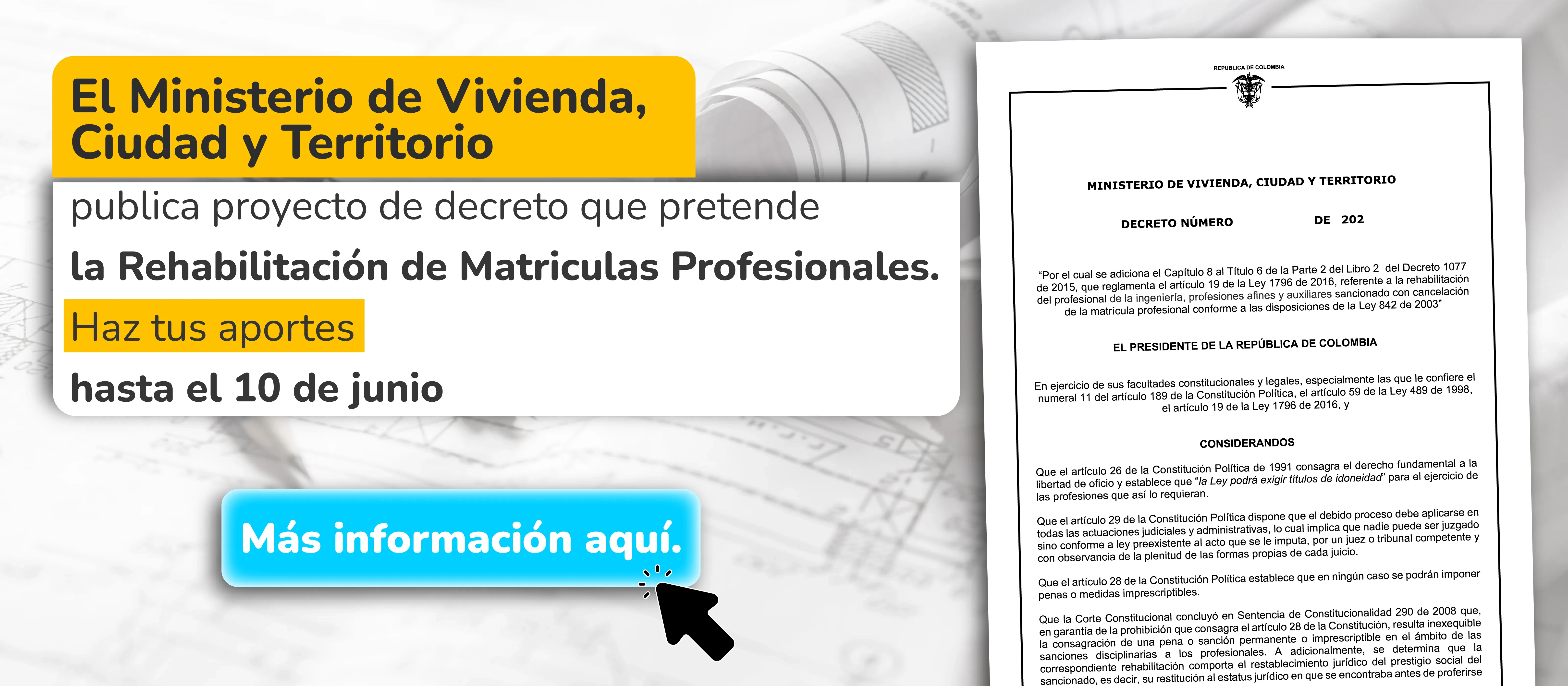 PIEZA GRAFICA DECRETO Rehabilitación de Matriculas Profesionales.