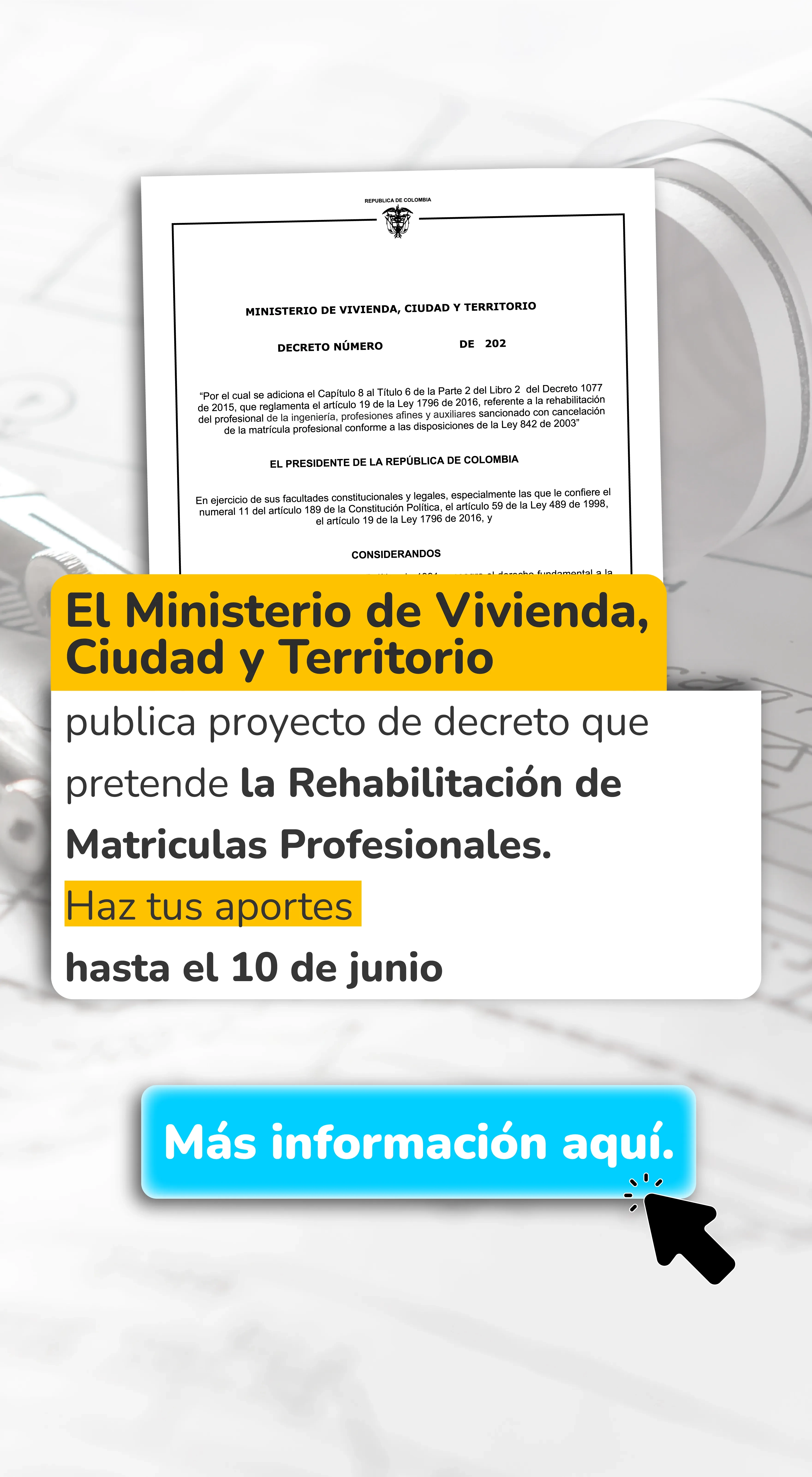 PIEZA GRAFICA DECRETO Rehabilitación de Matriculas Profesionales.