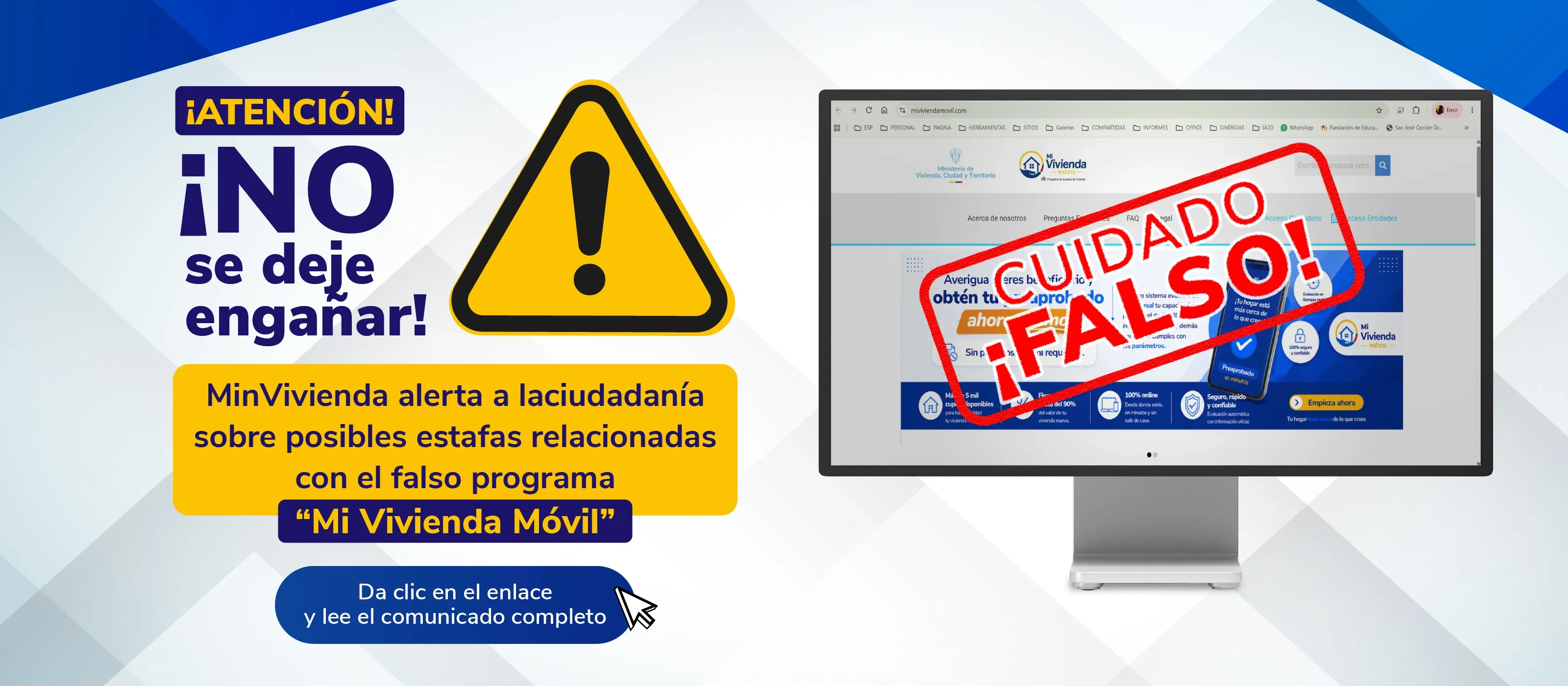 PIEZA GRAFICA BANNER COMUNICADO PAGINA FALSA